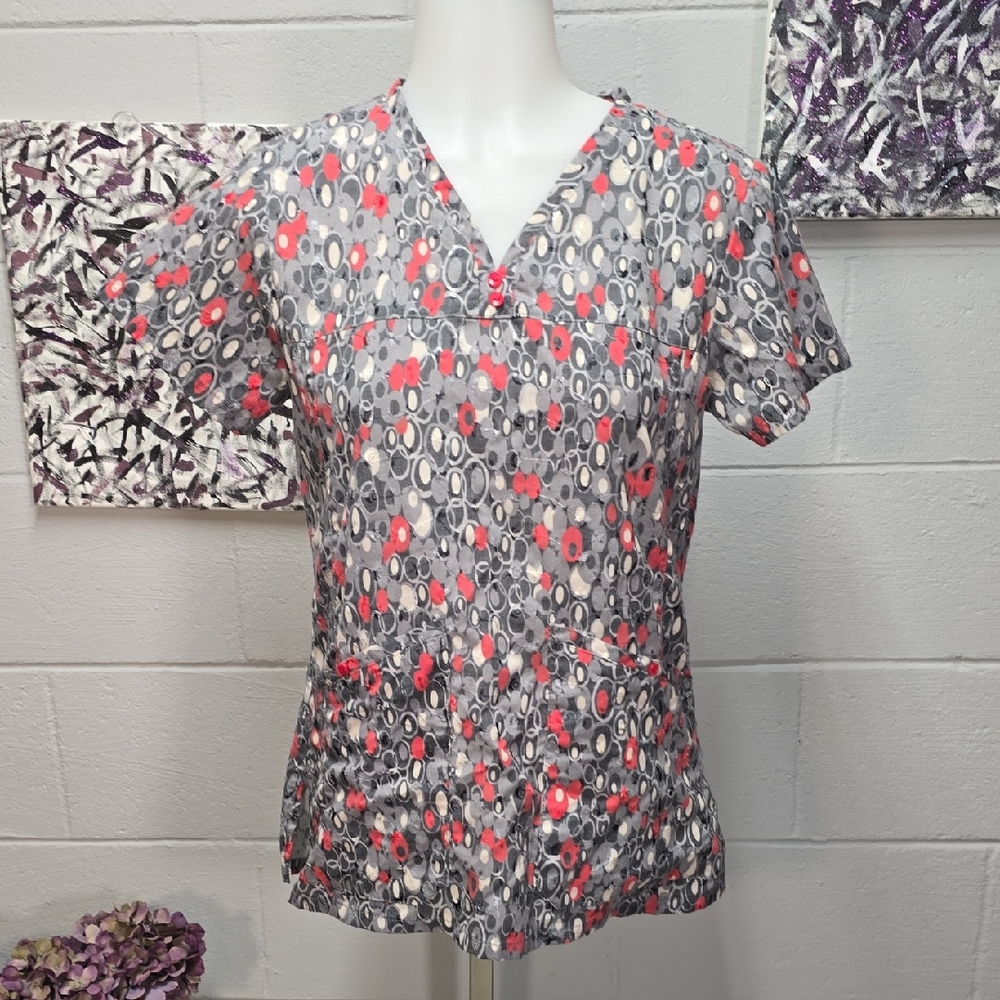 Chic Women's Patterned Blouse in Gray and Red